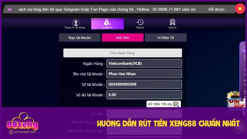 Hướng dẫn rút tiền Xeng88: Đơn giản, nhanh chóng, an toàn 2 Thao tác hướng dẫn rút tiền đơn giản trong giao diện