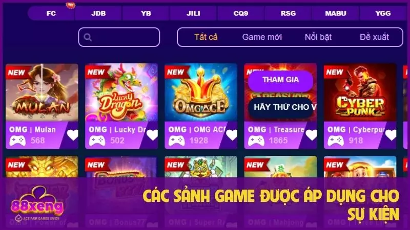 Các sảnh game được áp dụng cho sự kiện